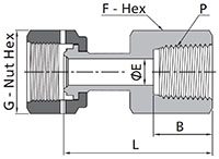 FR Series Welded Gland To Female NPT Dimensions