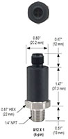 NOSHOK 650 Series High Volume Pressure Transducer M12x1 (4-pin) Dimensions