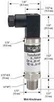 NOSHOK 660 Series Micro-Size Pressure Transducer Mini-Hirshmann Dimensions