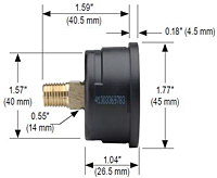 NOSHOK 15-110 Dial Pressure Gauge Dimensions