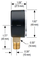 NOSHOK 20-100 Dial Pressure Gauge Dimensions