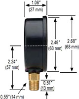 NOSHOK 25-900 Dial Pressure Gauge Dimensions
