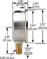 NOSHOK 25-901 Dial Pressure Gauge Dimensions