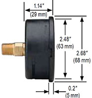 NOSHOK 25-910 Dial Pressure Gauge Dimensions
