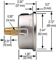 NOSHOK 25-911 Dial Pressure Gauge Dimensions