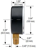 NOSHOK 40-100 Dial Pressure Gauge Dimensions