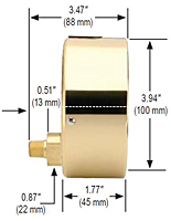 NOSHOK 40-310 Dial Pressure Gauge Dimensions