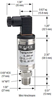 NOSHOK 100 Pressure Transmitter Mini-Hirschmann Dimensions