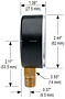 NOSHOK 25-100 Dial Pressure Gauge Dimensions